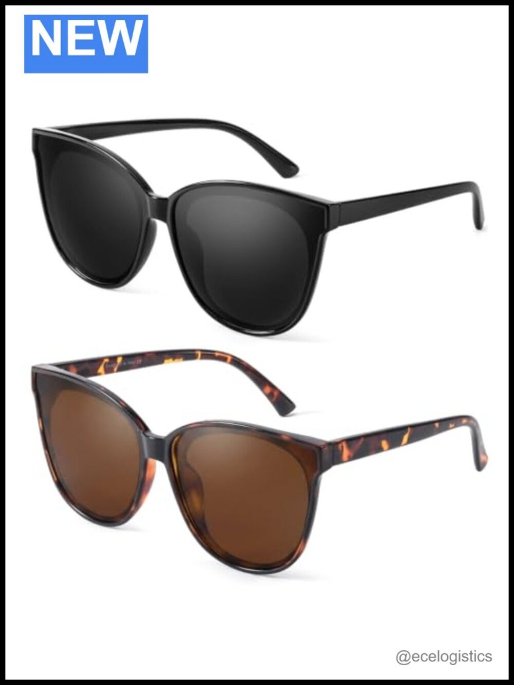 Vintage Oversized Cat Eye Sunglasses Women UV400 Polarized Retro Shades 2-Pack